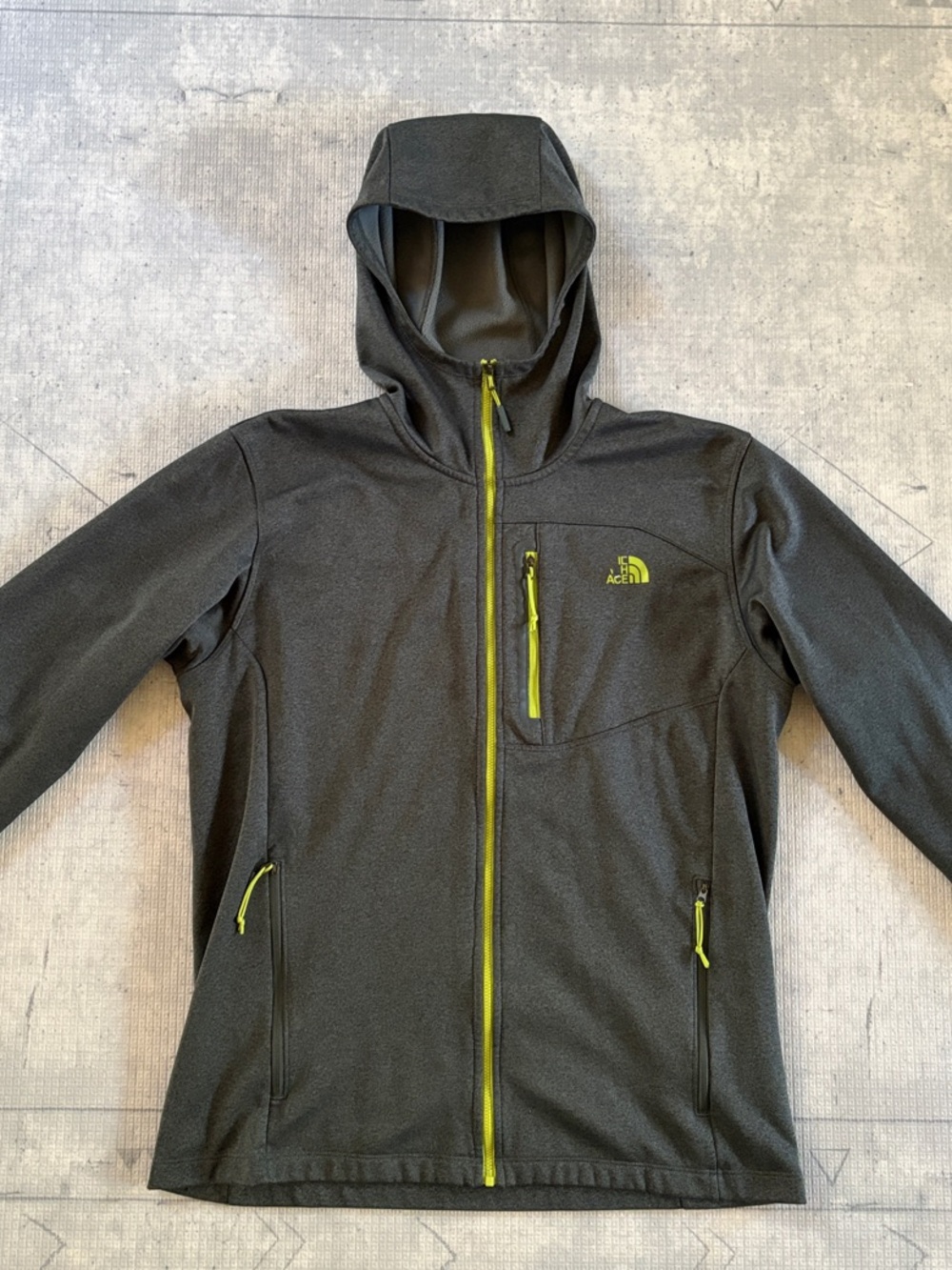 The North Face Men's Hooded Softshell Jacket - Charcoal with Lime Accents